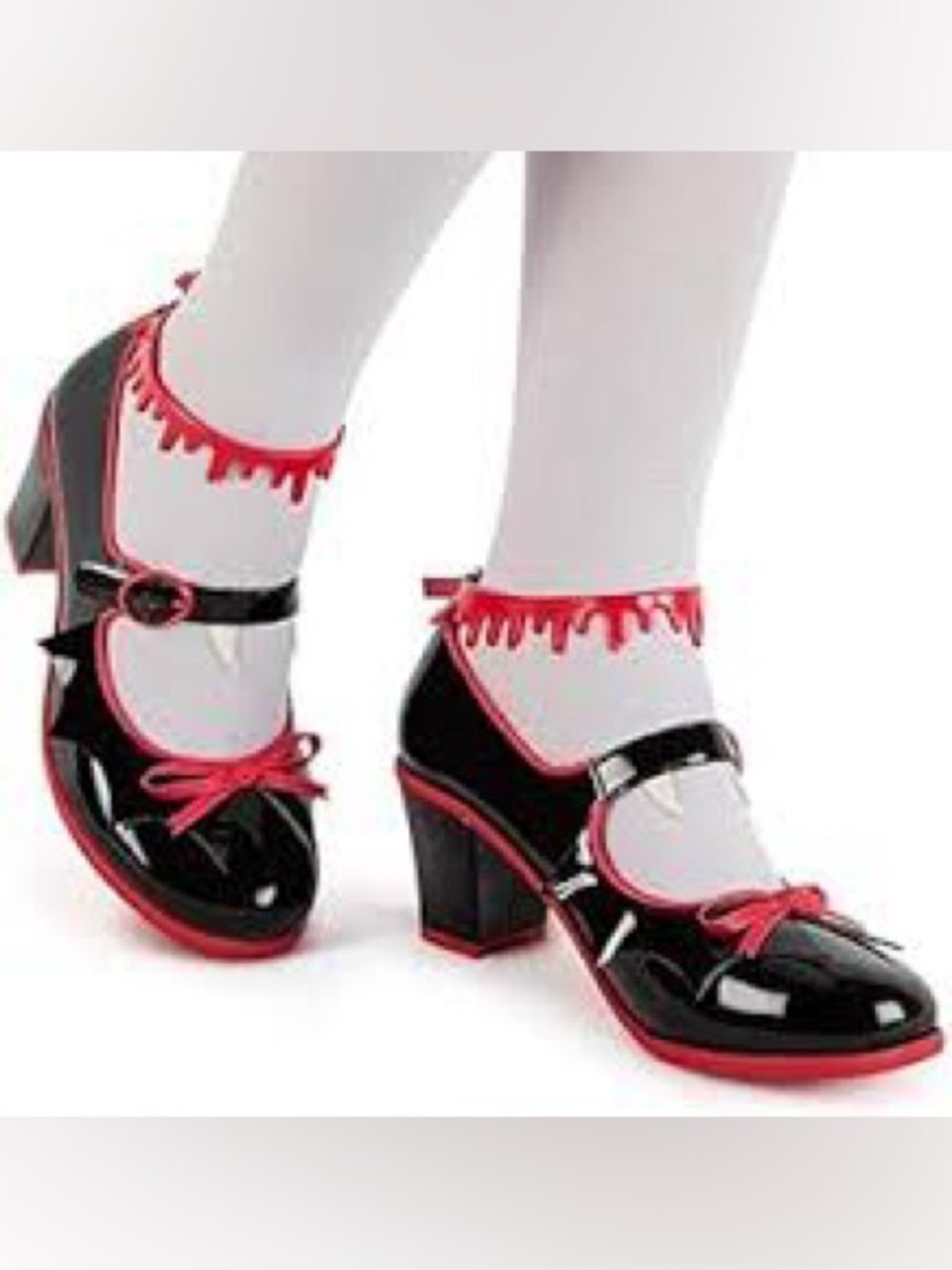 Black and Red Mary Jane Block Heel Pumps